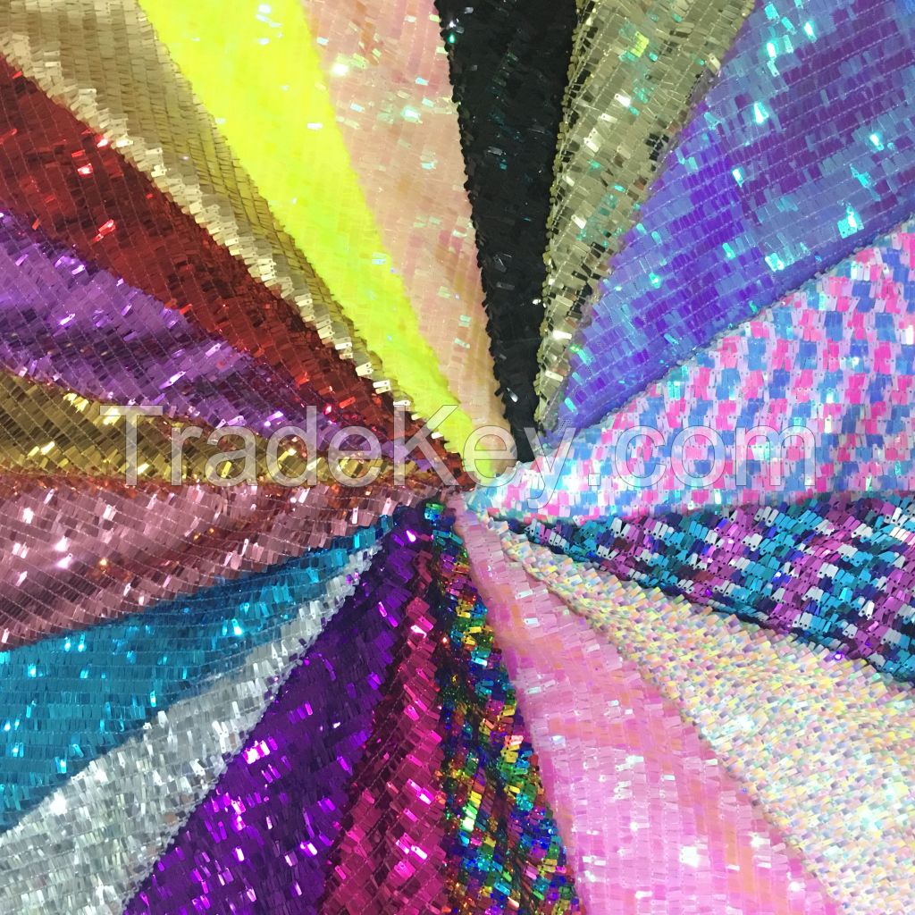 9mm high quality Stripe Spandex stretch tulle sequin embroidery fabric