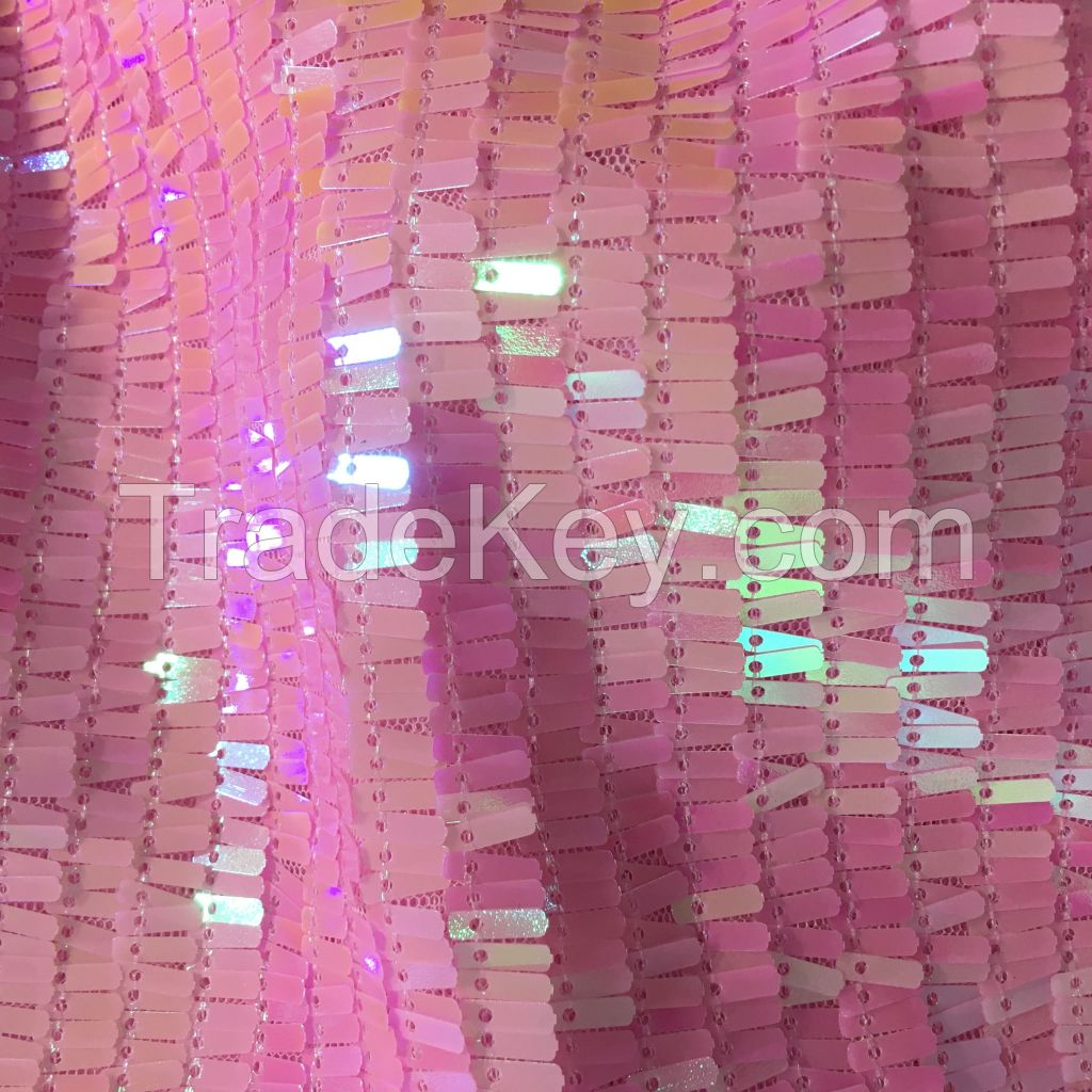 9mm high quality Stripe Spandex stretch tulle sequin embroidery fabric