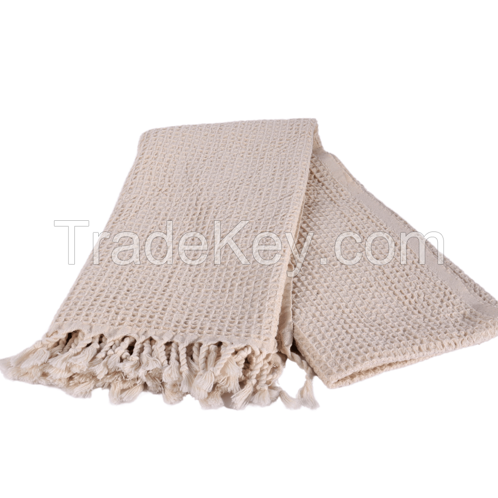 Turkish Waffle Towels for Bath and Beach, 100% Cotton, Natural, Beige | Puskul Textile