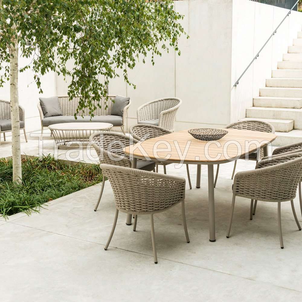 Aluminium 6 Seater Beige Rope Oval Garden Dining Set