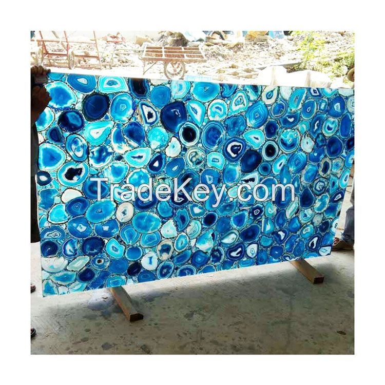 semi precious stone blue agate gemstone slab for sale