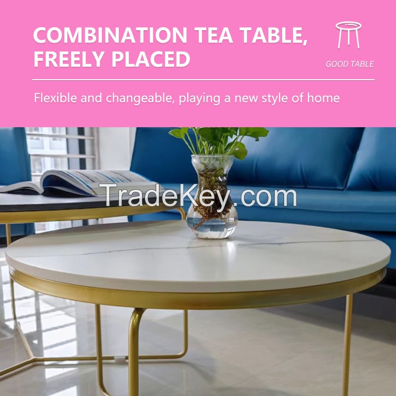 Luxury small-sized round rock plate high-low combined tea table.Ordering products can be contacted by mail.