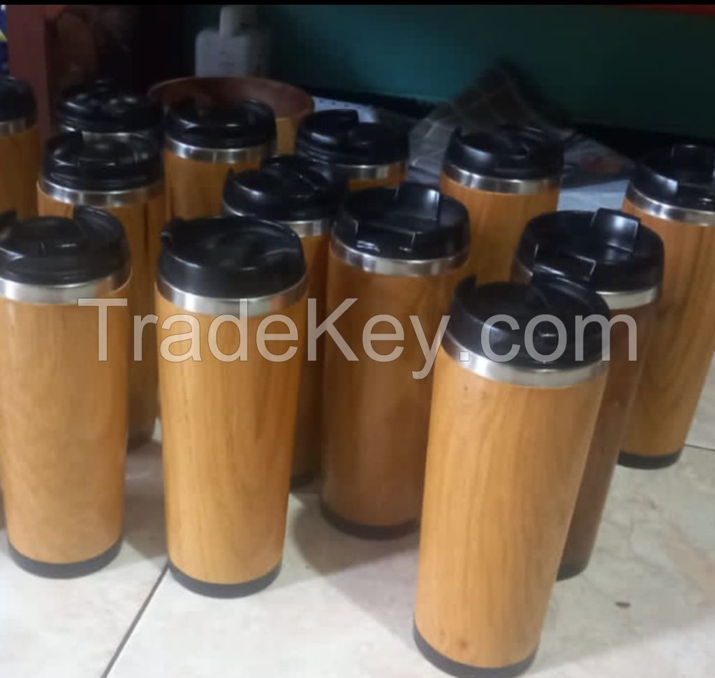 Teak wood tumbler, glass and cups