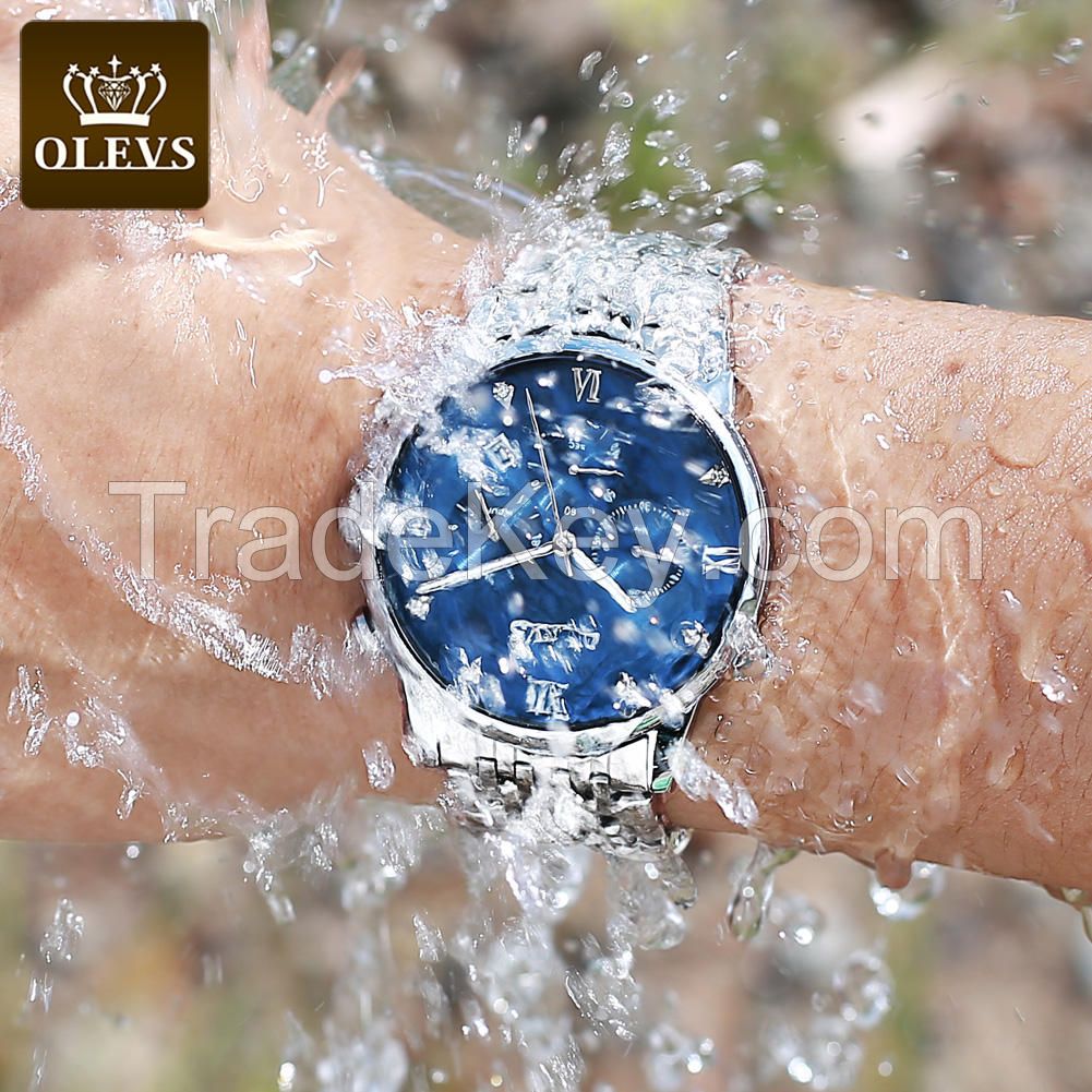 OLEVS brand watch business sports fashion style quartz core watch stainless steel waterproof real three-eye men&#039;s watch