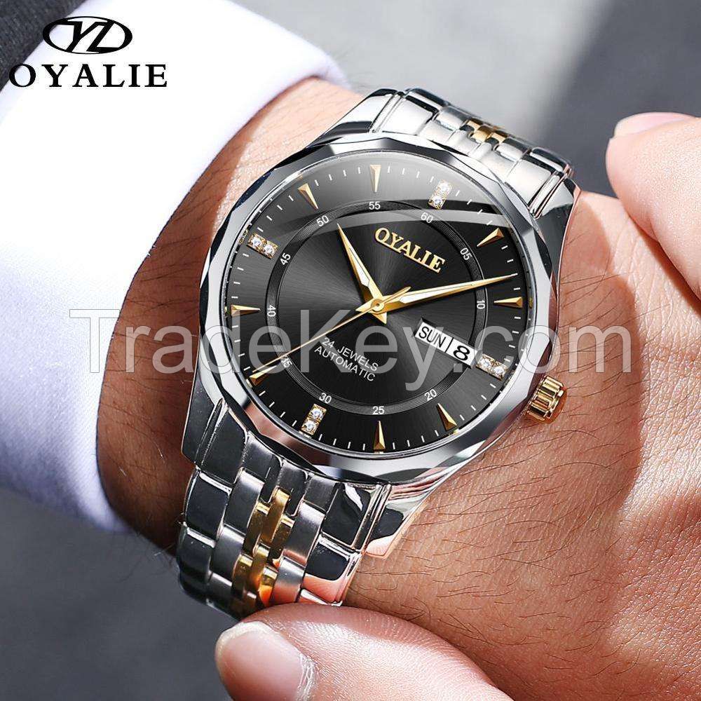 OYALIE 9789 Men Watch Fashion Men Business Stainless Steel Band Watch Date Water Resistant Mechanical Watch Luxury Men Clock