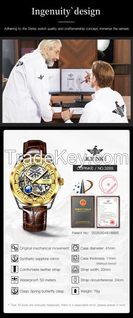 OUPINKE 3268 Classic Casual Calendar digital luxury Waterproof gold style custom logo wrist automatic mechanical men watches