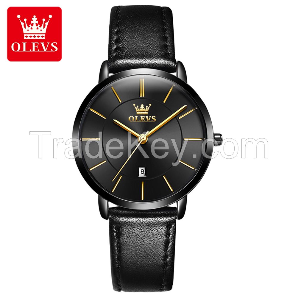 OLEVS 5869 Women's Watch Luxury Brand Quartz Watch Power Reserve Water Feature Genuine Leather Timing Clock