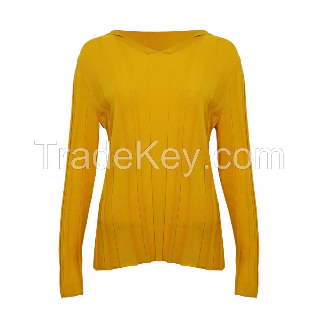 Hot Sale Sweater Designer Style Cozy Light 16G Fine Knit Long Sleeve Ribbed Wool Cashmere Knit Pull Sweater