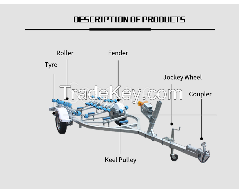 3.6m/5m/6.5m/Boat Trailer with hot dip galvanized/ Yacht/Jet Skis Trailer Boat Trailer