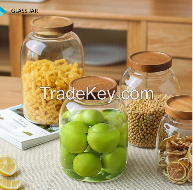 glass canister with wood lid glass lid plastic lid