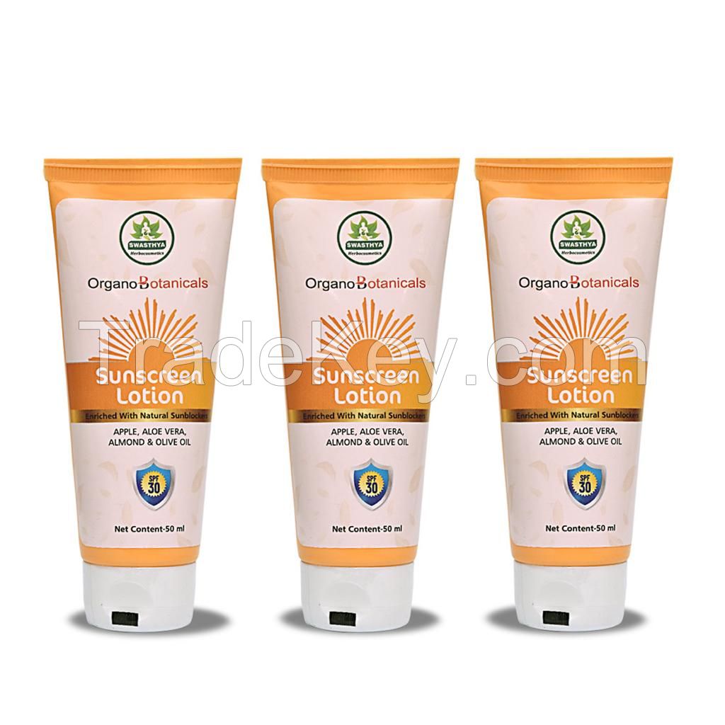 Organobotanicals Sunscreen Lotion with Apple, Aloe Vera & Olive Oil -Pack of 3-(50 ml X3) - SPF 30  (150 ml)