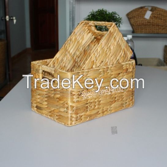 Basket Water Hyacinth Rice nut weave with hole handle S/2