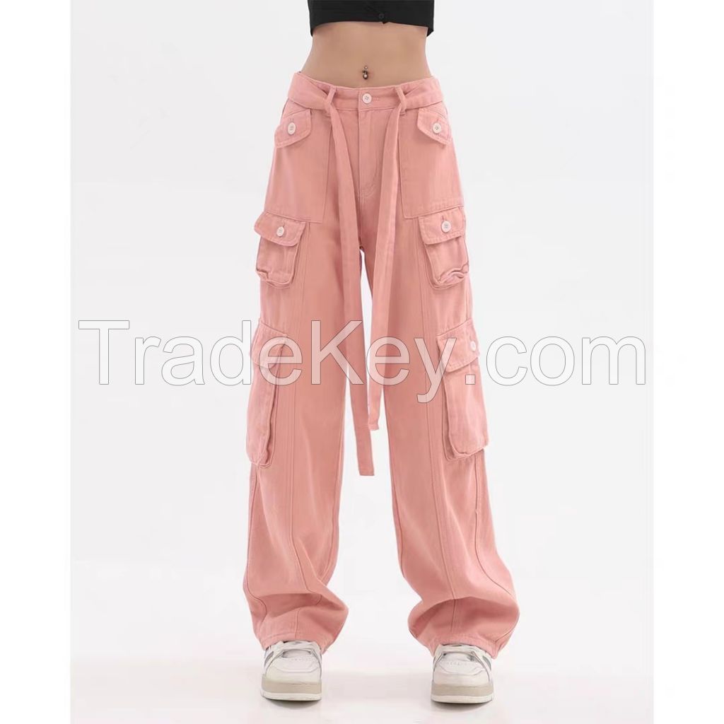 Eg American retro hiphop pink overalls