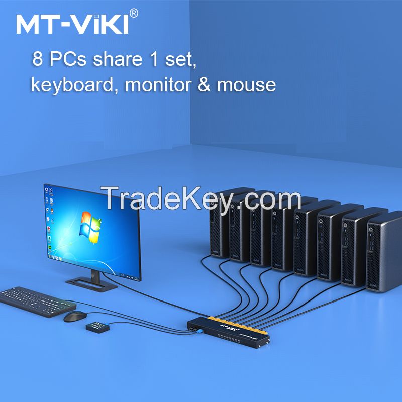 VGA KVM Switch 8 in 1 Out + Cables, MT-VIKI 8 Port Rack Mount USB KVM Switcher VGA 8X1