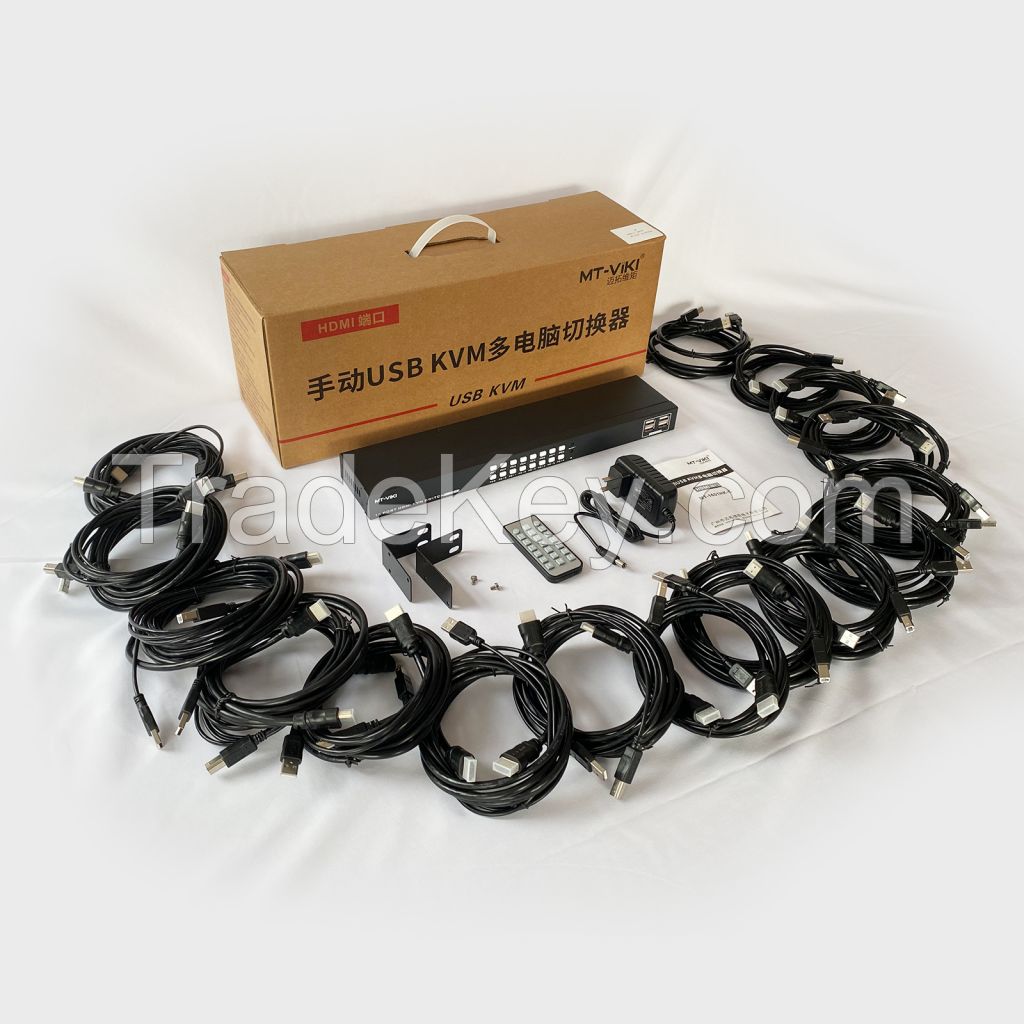 16 Port KVM Switches HDMI + Cables, MT-VIKI 1U Rackmount KVM Switch Console 16x1 USB HDMI KVM Switch