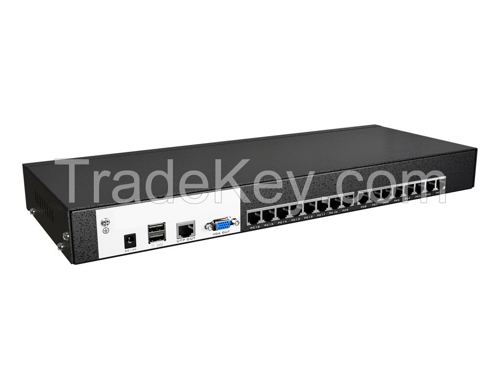 16 Port KVM Switch Over Ethernet + VGA to RJ45 Adapters, MT-VIKI 1U Rack Extender KVM Switch Console by Cat5e 6 7 LAN Port