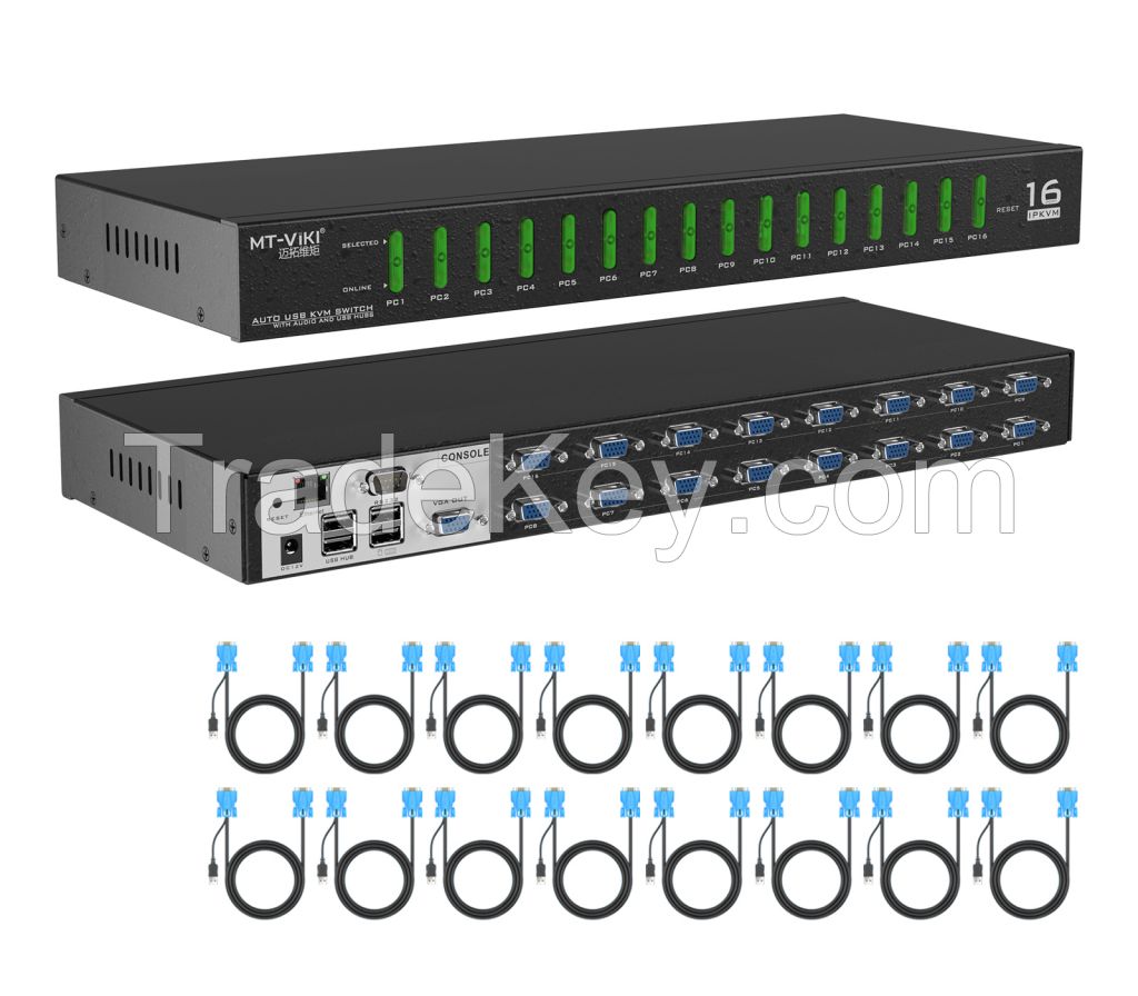 IP KVM Console 16 Port VGA, MT-VIKI 16x1 USB VGA KVM Switch Over IP Access + 16 USB VGA Cables