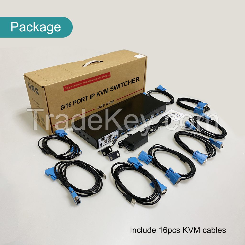 IP KVM Console 16 Port VGA, MT-VIKI 16x1 USB VGA KVM Switch Over IP Access + 16 USB VGA Cables