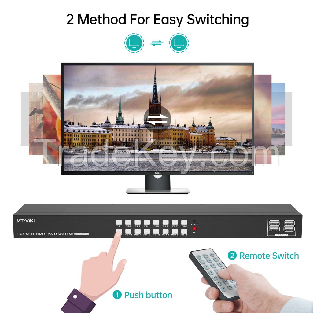 16 Port KVM Switches HDMI + Cables, MT-VIKI 1U Rackmount KVM Switch Console 16x1 USB HDMI KVM Switch