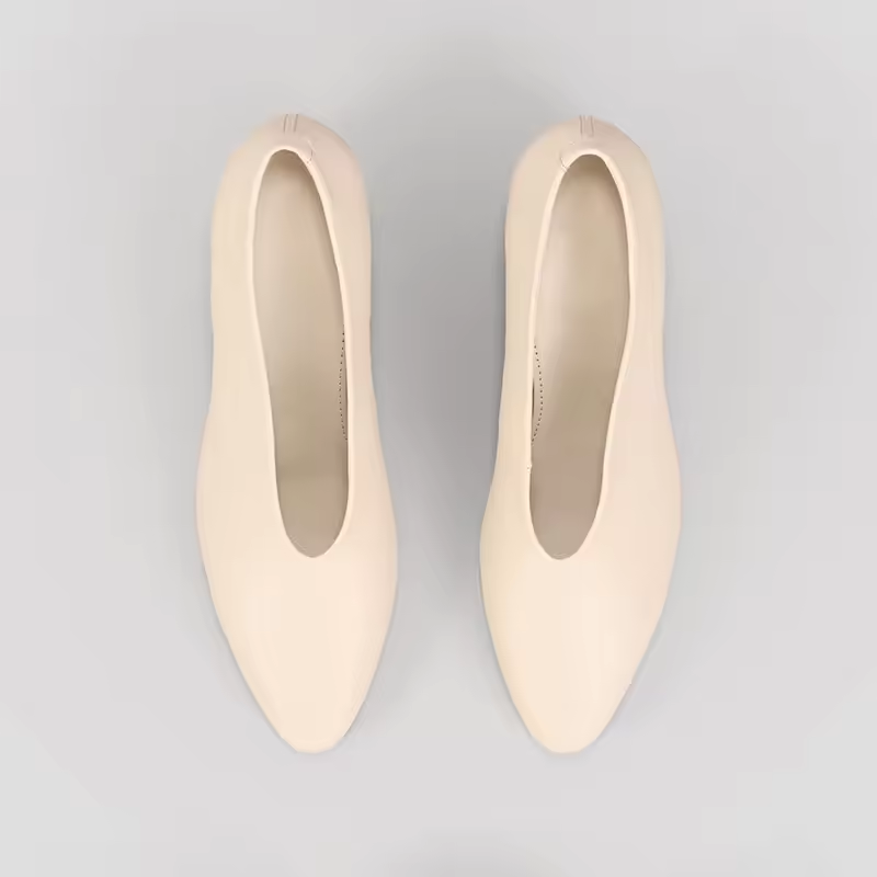 Non-Slip White Genuine Leather Middle Heel small round-toe work Wear Women Office Pump Shoes