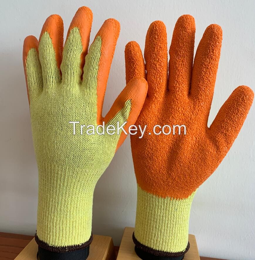 10 Gauge Orange String Knit Cotton Latex Palm Coated Work Gloves Export to Middle Eastern Market