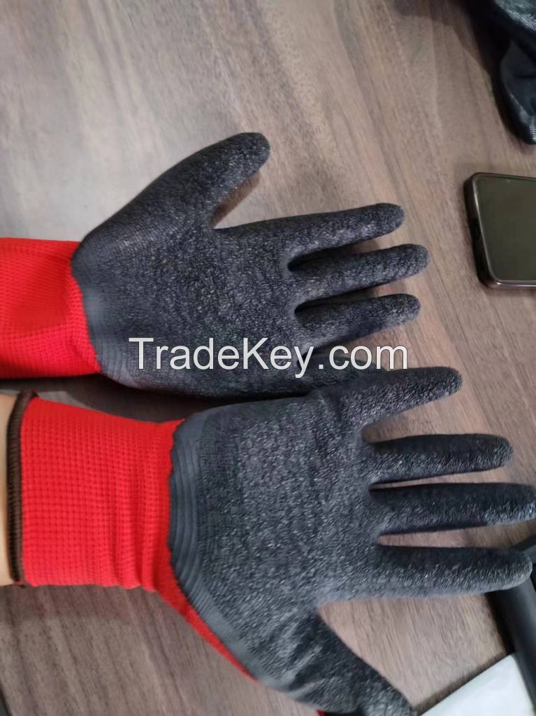 Breathable Latex Coated Crinkle Palm Garden Gloves Industrial Safety Gloves