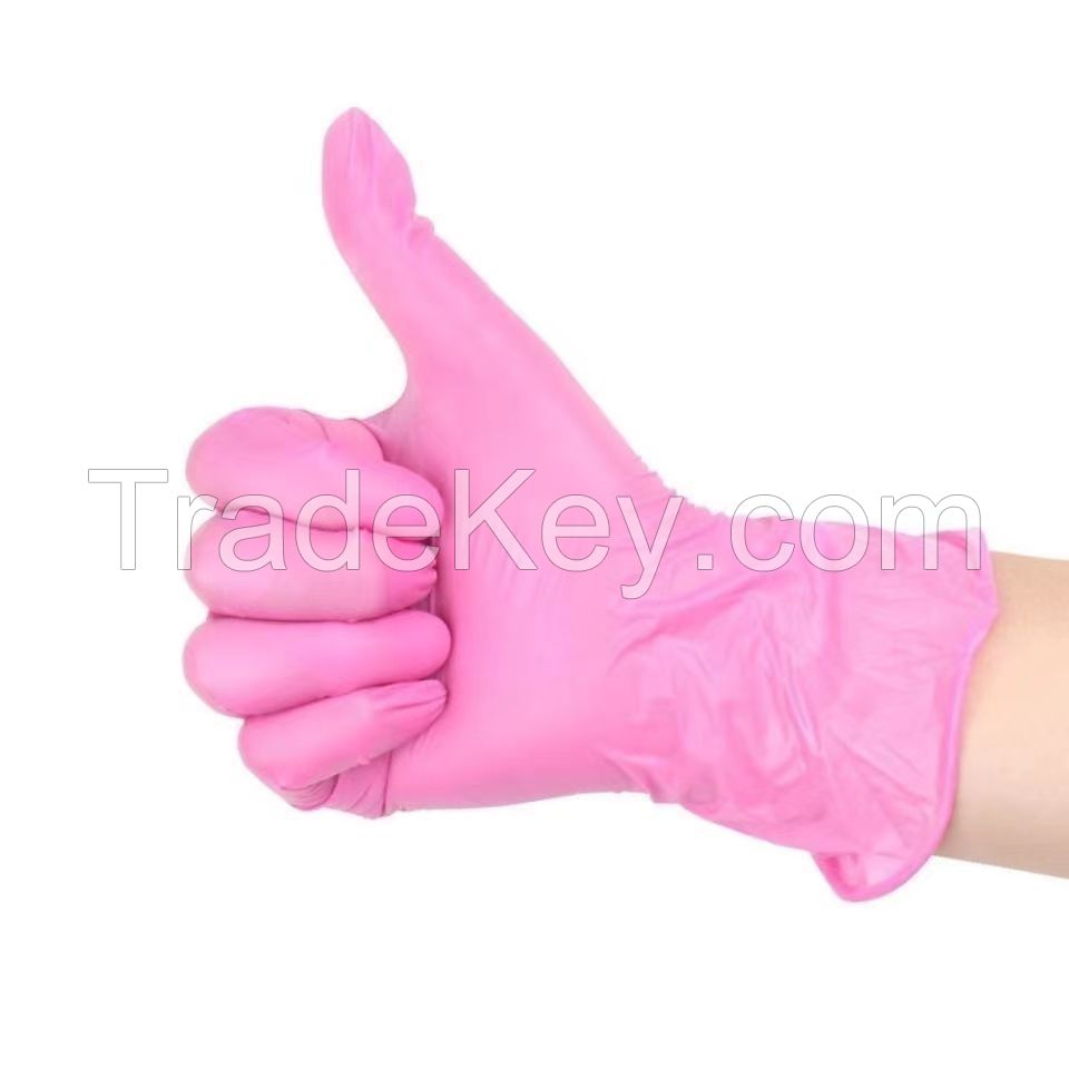 Wholesale disposable pink gloves, food-grade nitrile PVC composite waterproof, oil-proof and beauty use