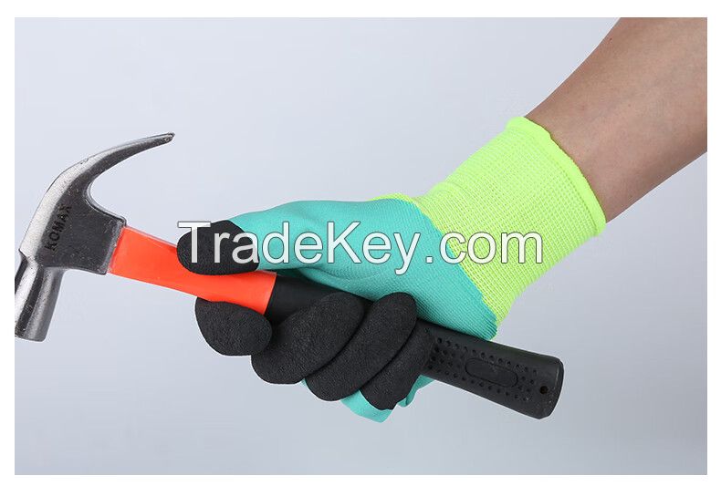 Good Quality Double Dipped Palm Coated Crinkle Latex Wrinkled Industrial Safety Work Gloves