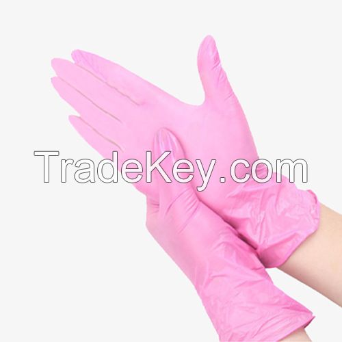 Wholesale disposable pink gloves, food-grade nitrile PVC composite waterproof, oil-proof and beauty use