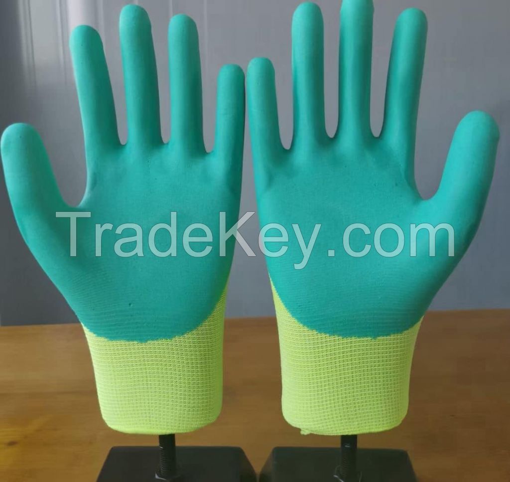 Good Quality Double Dipped Palm Coated Crinkle Latex Wrinkled Industrial Safety Work Gloves