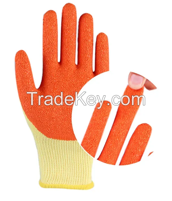 10 Gauge Orange String Knit Cotton Latex Palm Coated Work Gloves Export to Middle Eastern Market