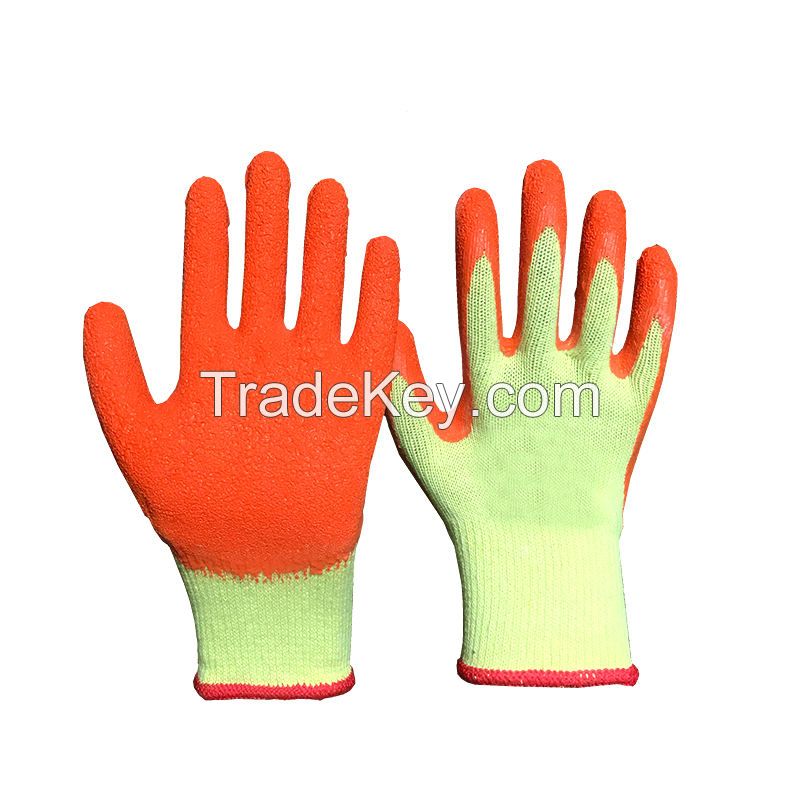 10 Gauge Orange String Knit Cotton Latex Palm Coated Work Gloves Export to Middle Eastern Market