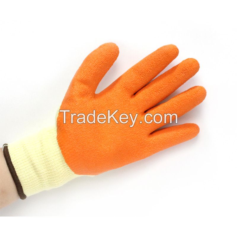 10-needle two-strand yellow yarn orange latex crepe gloves, wear-resistant, oil-resistant, anti-slip protective rubber hanging work gloves