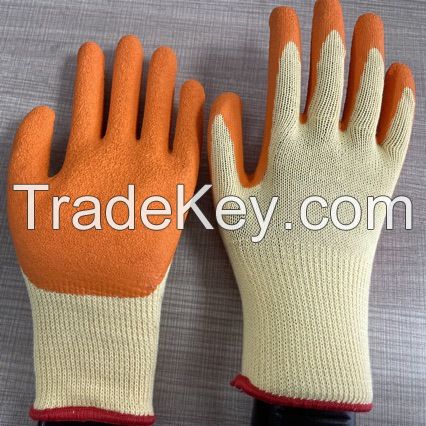 10-needle two-strand yellow yarn orange latex crepe gloves, wear-resistant, oil-resistant, anti-slip protective rubber hanging work gloves