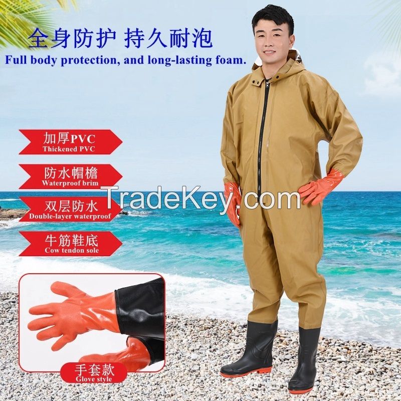 Glove Style PVC Waterproof Full Body Fishing Wader Breathable Fishing Chest Wader Suit with Gloves for Men Women