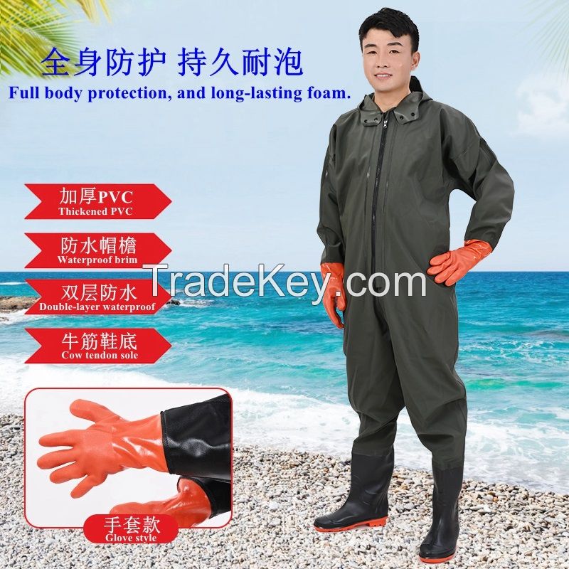 Glove Style PVC Waterproof Full Body Fishing Wader Breathable Fishing Chest Wader Suit with Gloves for Men Women