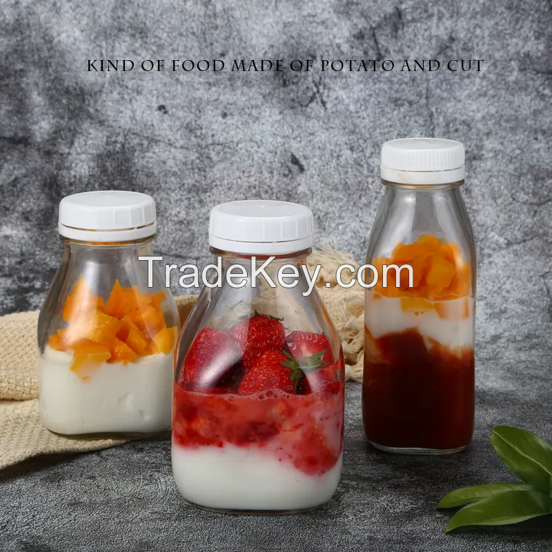 Hot Sale 300ml 500ml Square Shape Glass bottle Beverage Glass bottle for Juice Coffee Milkshake with Plastic Lid