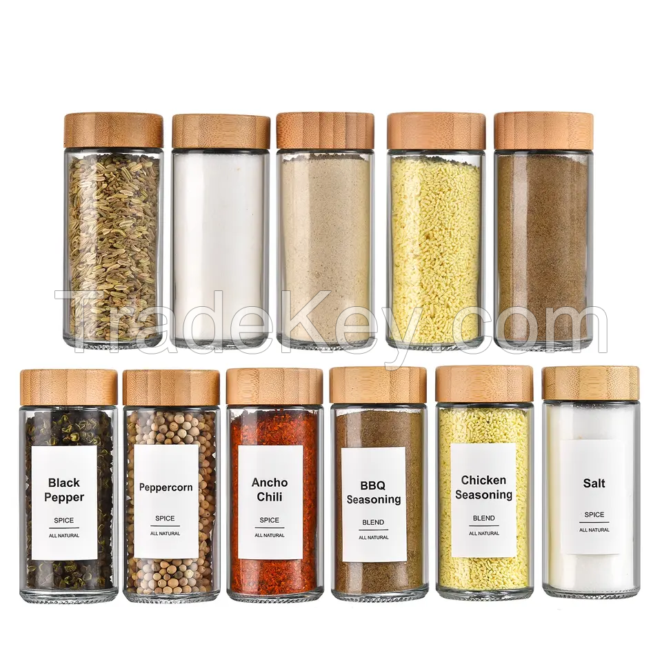 4oz square round seasoning glass bottle 120ml square round kitchen salt spice pepper shaker glass bottle with bamboo lid