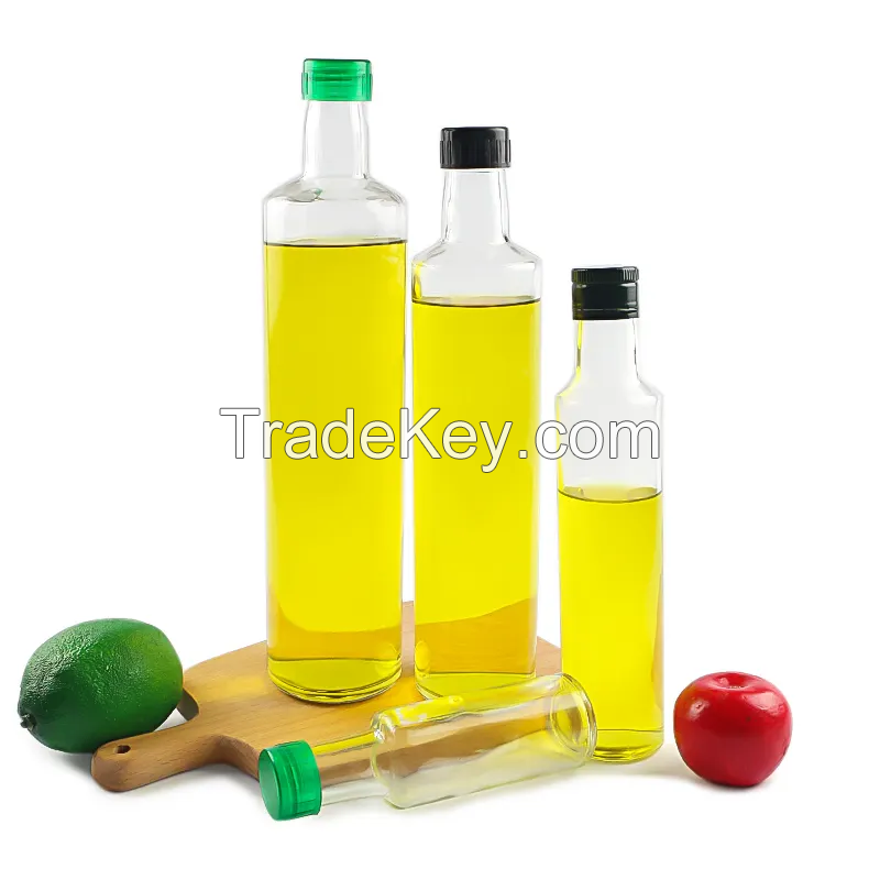 Wholesale 120ml 280ml 520ml 750ml 1000ml Clear Round Shape Cooking Olive Oil Glass Bottle with Black Green Twist Lid