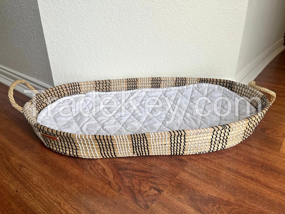High Quality Boho Style Seagrass Baby Changing Basket For Children From Vietnam