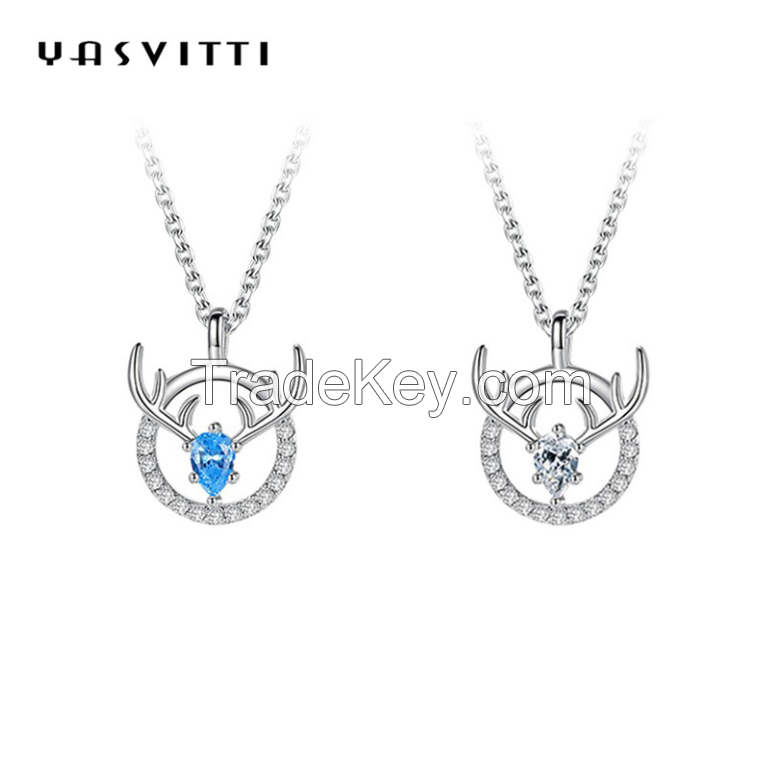 Christmas Promotion Jewelry Gift Antler Pendant Lucky Reindeer Couple Pendant 925 Sterling Silver Necklace