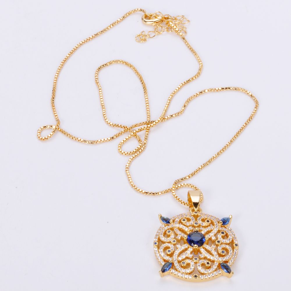 Wholesale Latest fashion style pendants set contains blue zircon 14K gold plated jewelery necklace