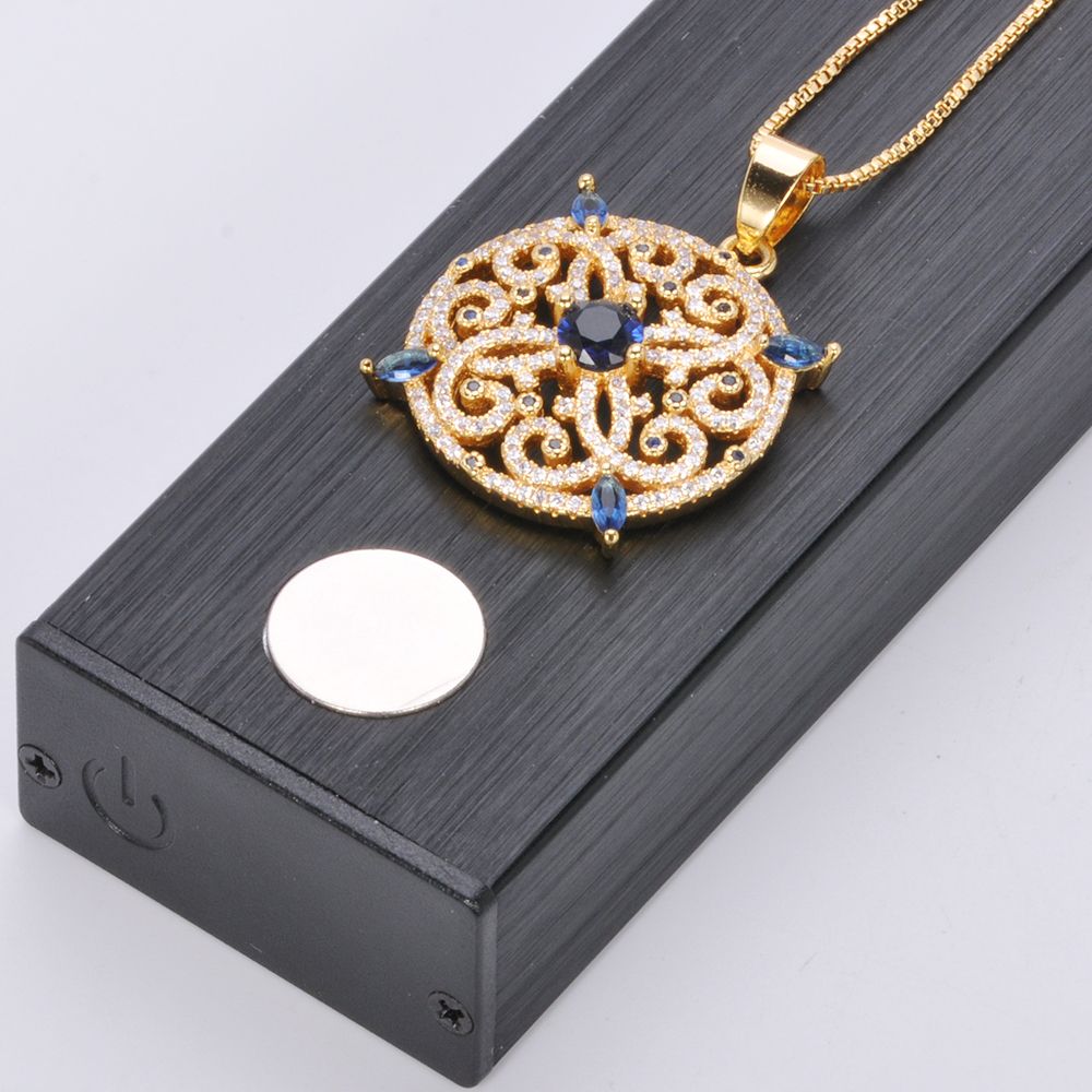 Wholesale Latest fashion style pendants set contains blue zircon 14K gold plated jewelery necklace