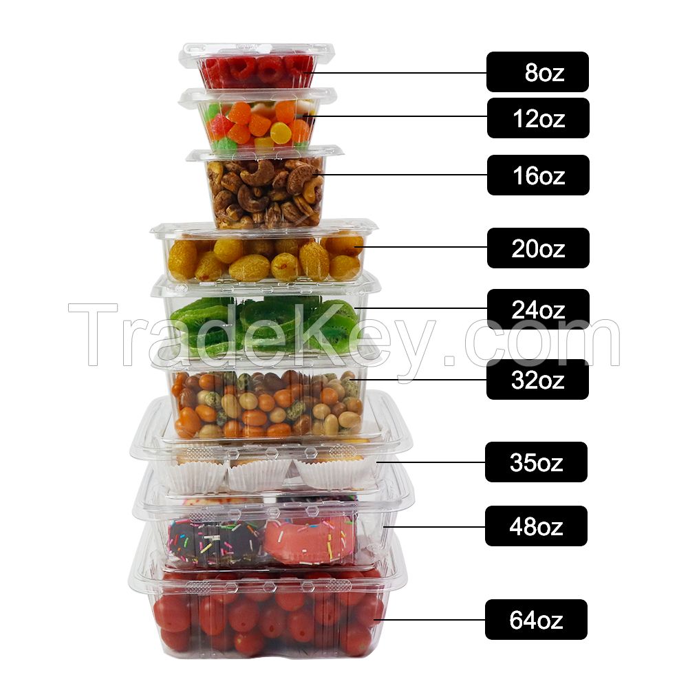 8 12 16 20 24 32 35 48 64Oz Rpet/Pet Food Fruit Container Plastic Hinged Clamshell Food Container Tamper Evident Food Containers