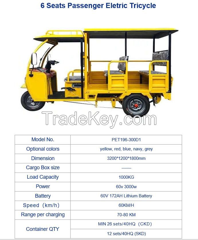 ELECTRIC TRICYCLE - 6 Seats Passenger Eletric Tricycle