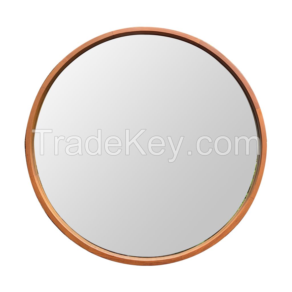 Modern Furniture Minimalist Look Solid Wood Frame Mirror in Round Shape