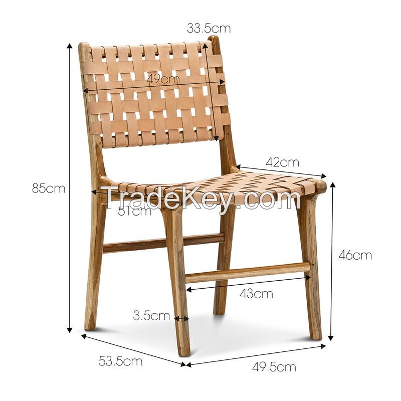 Minimalist Scandinavian Dining Chair with Woven Leather Seat