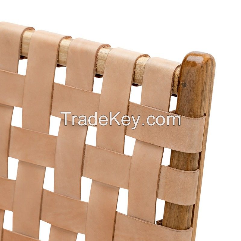 Minimalist Scandinavian Dining Chair with Woven Leather Seat