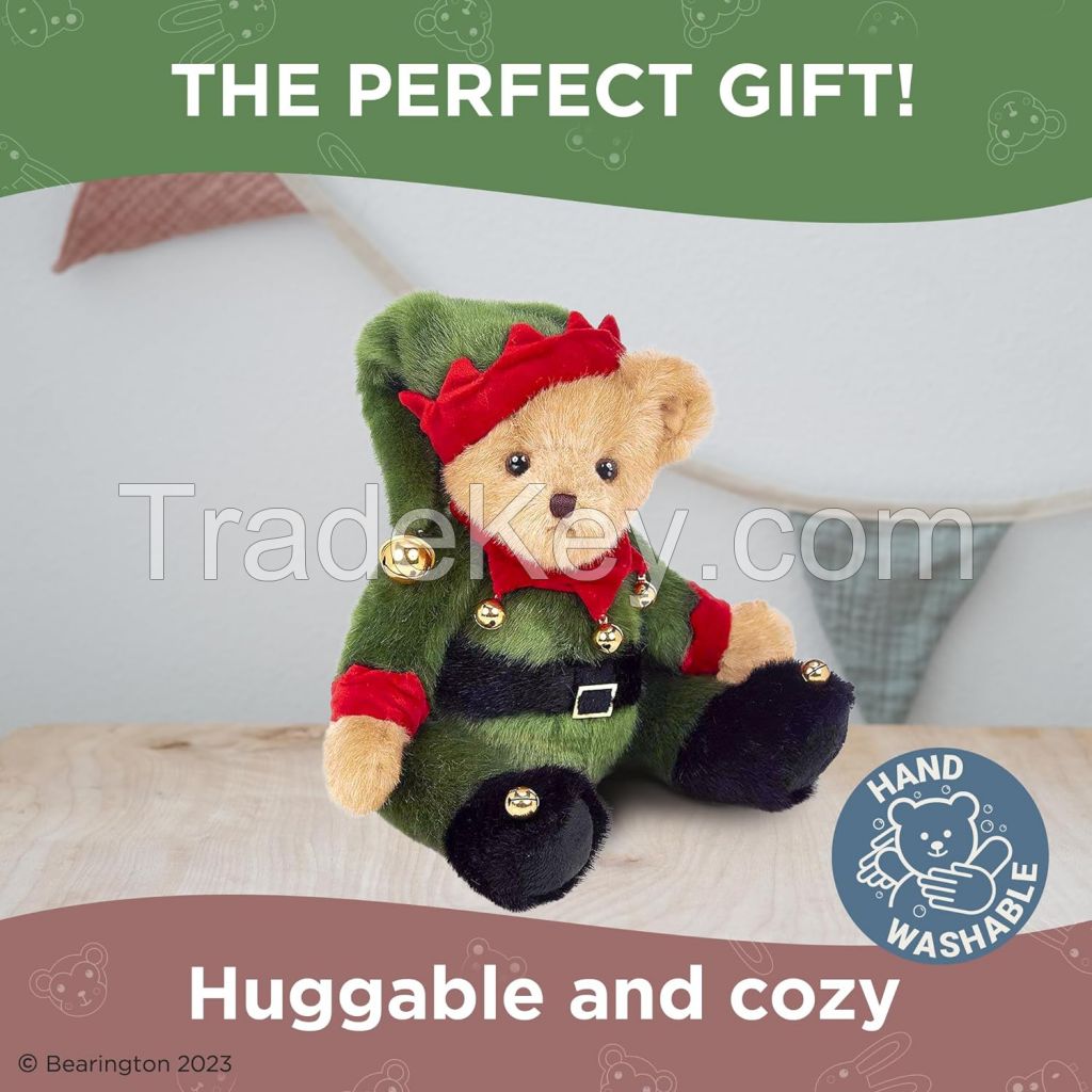 Bearington Jingle Toes Christmas Plush, 14 Inch Teddy Bear, Elf Stuffed Animal