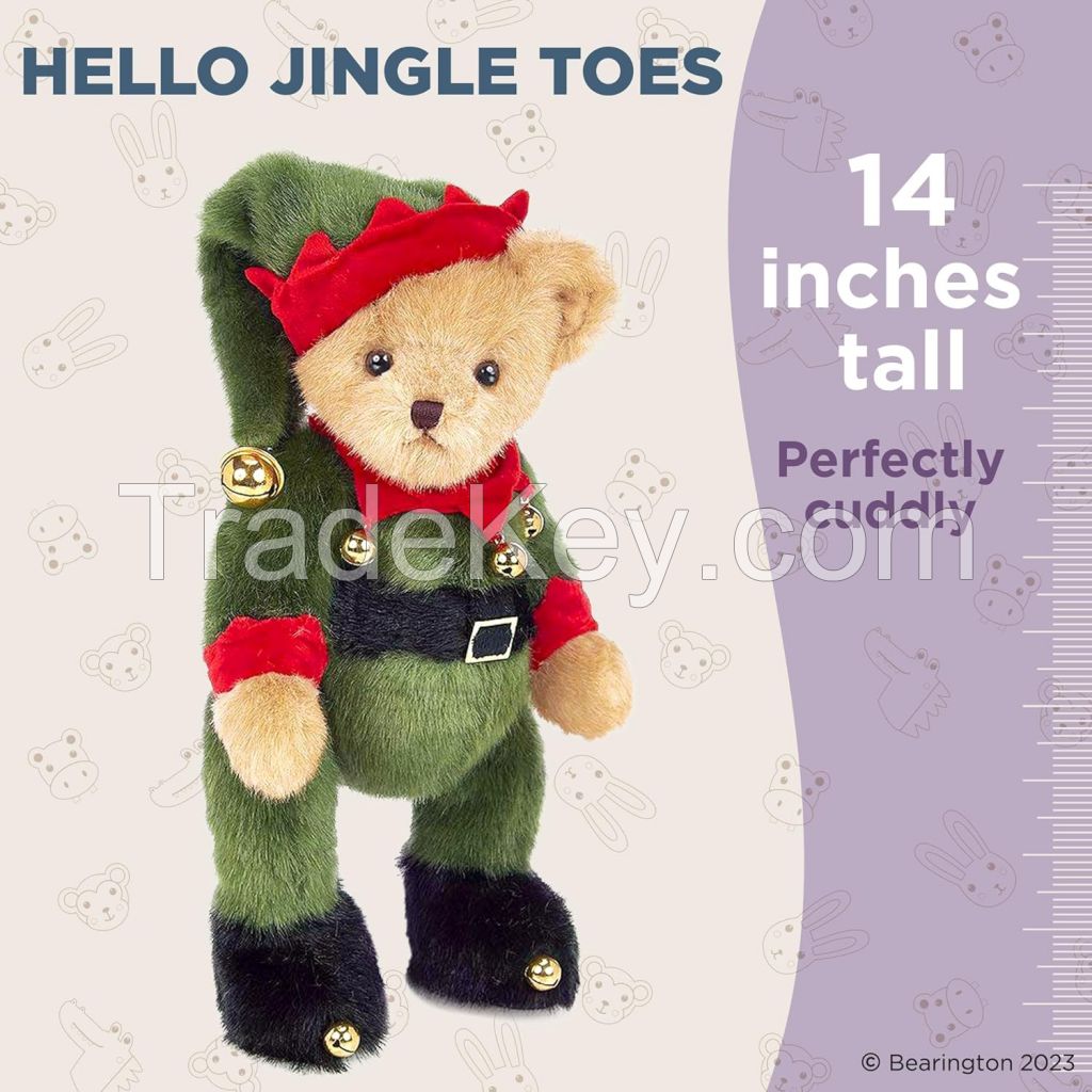 Bearington Jingle Toes Christmas Plush, 14 Inch Teddy Bear, Elf Stuffed Animal